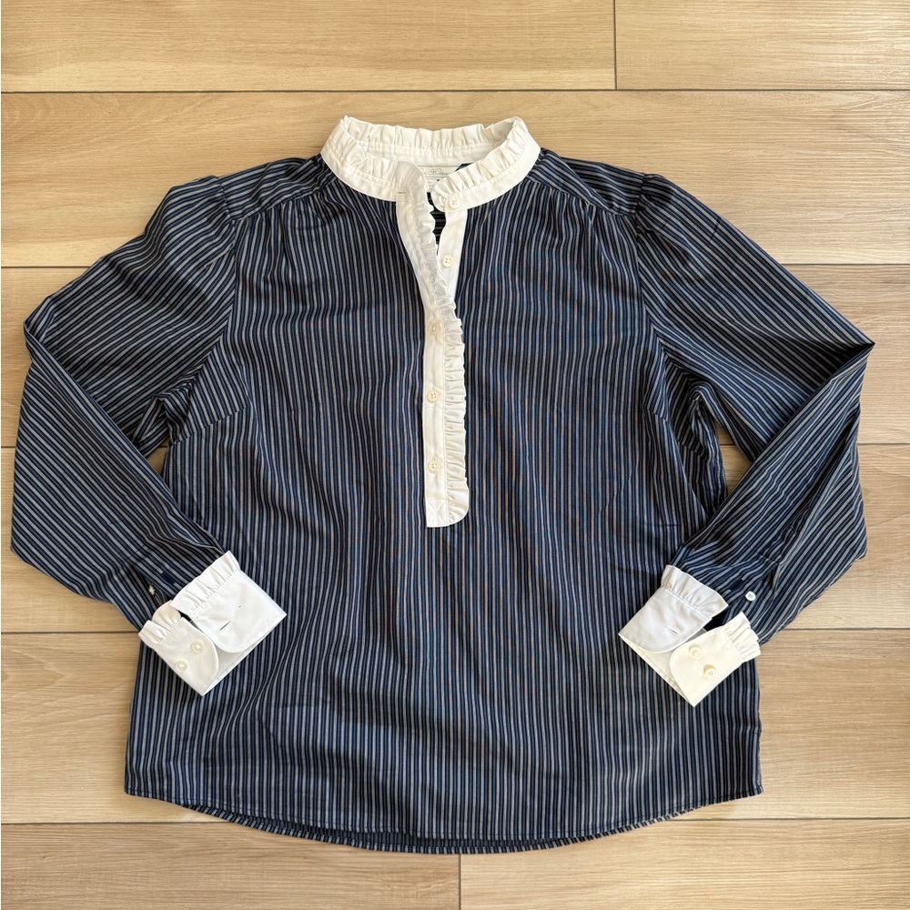 Brooks Brothers Striped Long Sleeve Blouse with Ruffle Collar